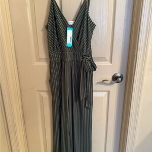 Kaileigh Olive Green Striped Jumpsuit